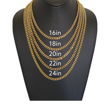 Stainless Steel Gold Plated Cuban Chain Necklace 5mm Unisex, Hip Hop Jewelry Men