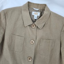 Talbots Womens Tan Irish Linen Blazer Size 10 Military Utility Minimalist Preppy