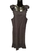 Loft Womens Size 12 Eyelet Charcoal Gray Calf Length Ruffled Shoulder Tank Dress