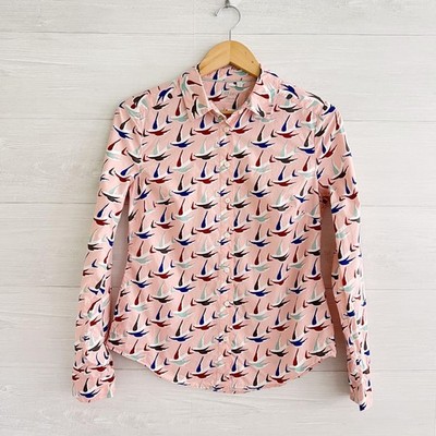 Boden Pink Bird Print Button Up Shirt Casual Workwear Cotton 6R