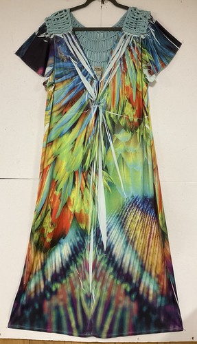 One World Maxikleid 2x bunte Flatterärmel Häkeldetail MÄNGEL siehe Foto