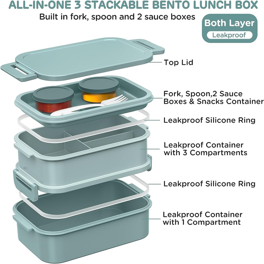 Stackable 74 OZ Adult Bento Lunch Box All-In-One Container