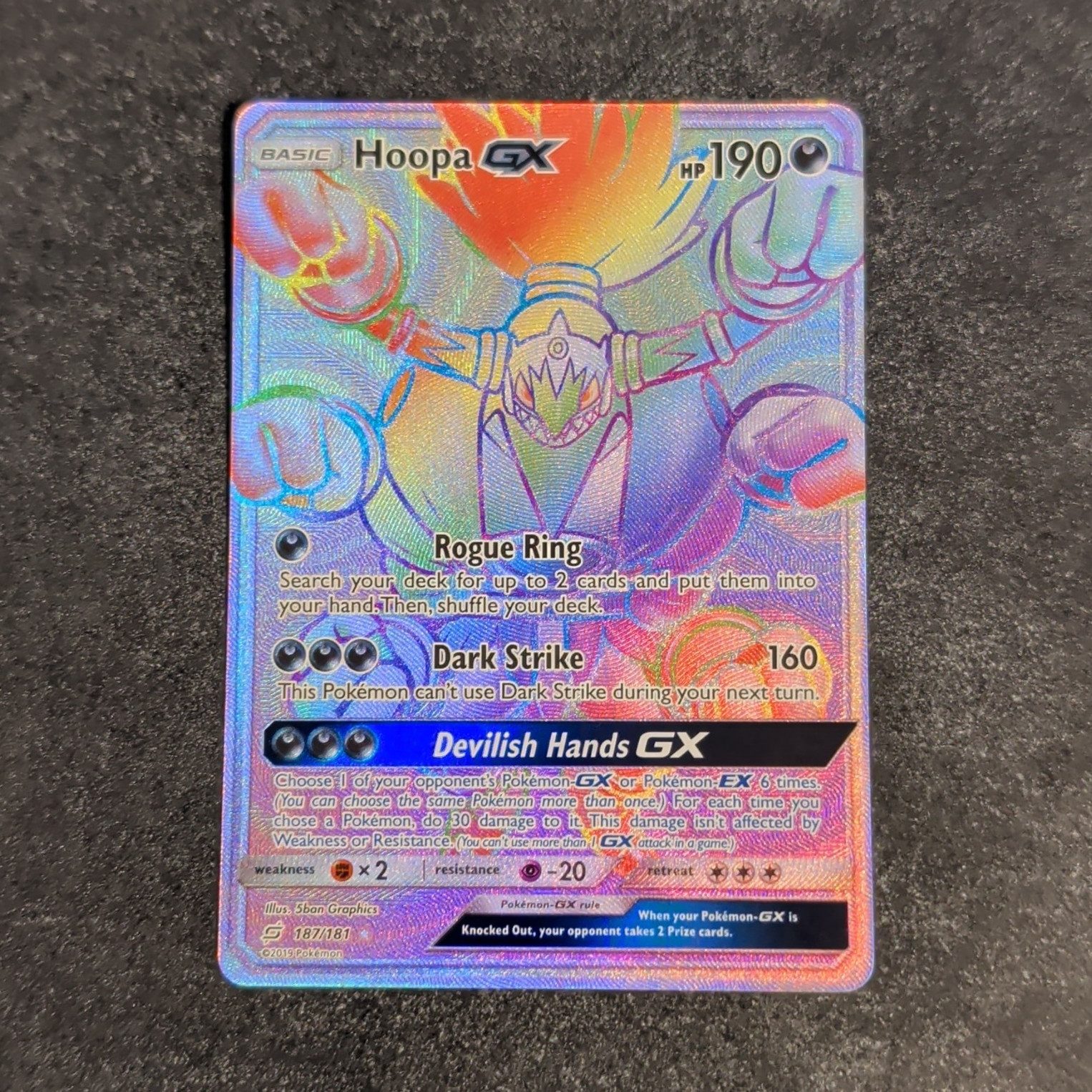 Pokemon TCG Hoopa GX 187/181 SM Team Up Secret Rare Full Art Holo 190 HP