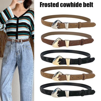 Premium Two-Layer Cowhide Belt with Metal Buckle for Women's Fashion
