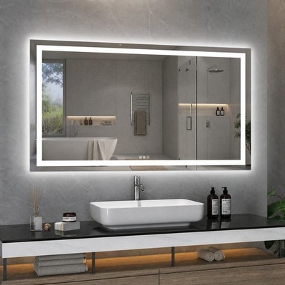 60x32 inch LED Vanity Makeup Mirror Anti-Fog Dimmable Bathroom Wall with Lights