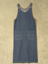 Vintage Y2K Overall Denim dress Front Pockets Maxi Jumper Modest Size S Granola