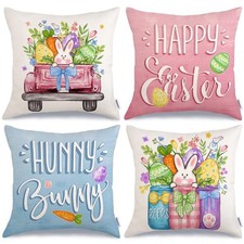 GEEORY Happy Easter Eggs Hunny Bunny Throw Pillow Covers 18x18 Inch Set of 4,...