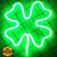 St Patricks Day Neon Sign Green Clover LED Light Battery USB Decor