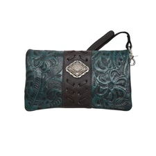 American West Womens Grab and Go Dark Turquoise Leather Clutch Bag OS