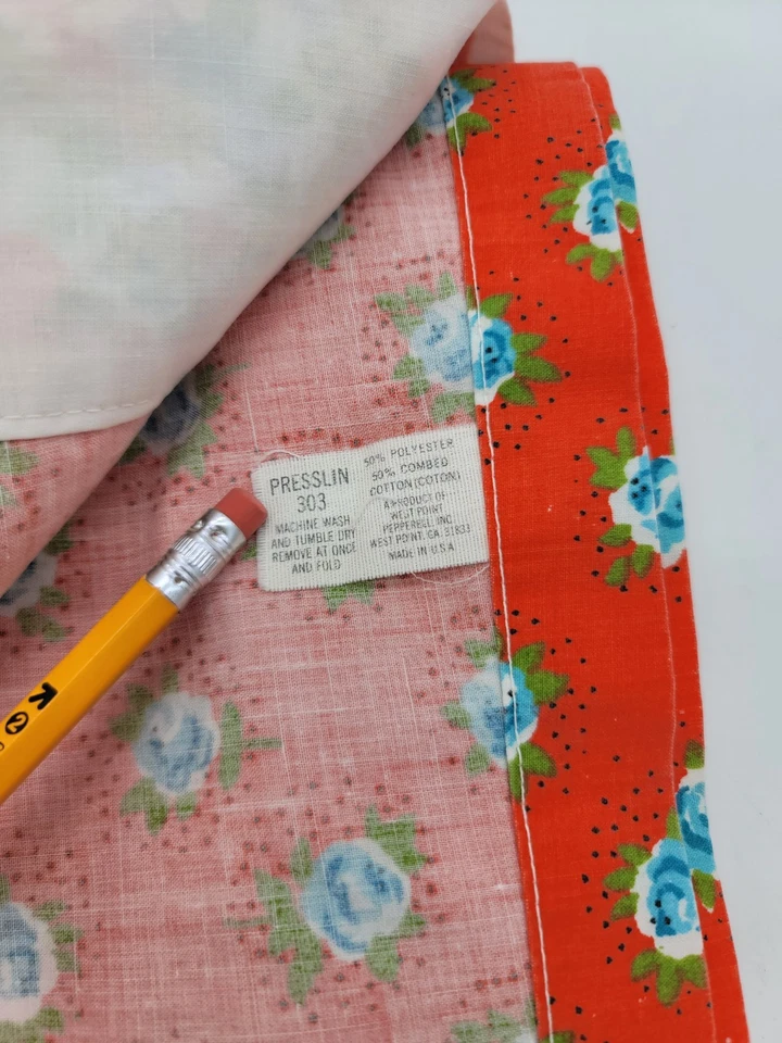 复古 Martex 全尺寸 4 件套亮橙色蓝色黄色花朵 — 第 4/4 张图片