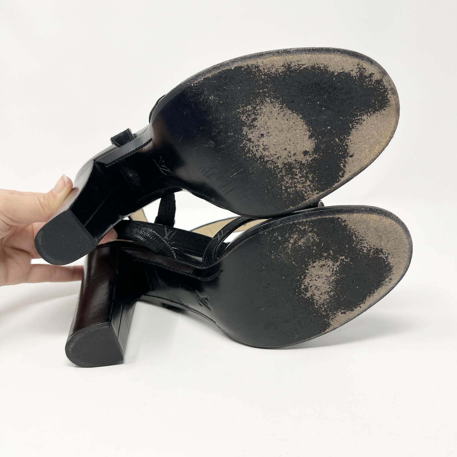 Louis Vuitton Mini Lin Logo Monogram Black Sandals High Heels Shoes Womens 40 10 thumbnail 11