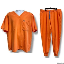 Figs Orange Jogger Scrub Pants Size XL And 3 Pocket Scrub Top Size XXL Set