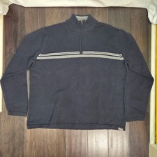 Eddie Bauer Men's 2XL 1/4 Zip Sweater Blue 100 Cotton One Stripe Pullover