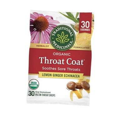 Lozenges, Organic Sore 30 Count (Pack of 1) Throat Coat Lemon Ginger Echinacea