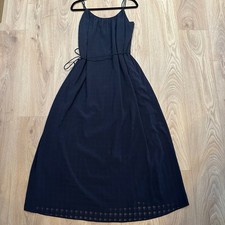 NWT Banana Republic Jacquard Check Tie Waist Maxi Dress L 2025 Preppy Navy