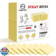 Happyhapi 32 Pack Sticky Notes 3x3 in, 1760 Sheets Yellow Self-Stick Notes Po