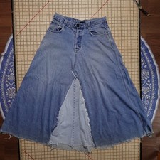 Vintage 90s Kikwear Industries Custom Wide Leg Baggy Denim Skirt 32" Raver