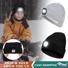 Kids Winter Beanie Hat Knitted Warm Headlamp Cap with LED Light for Boys Girls