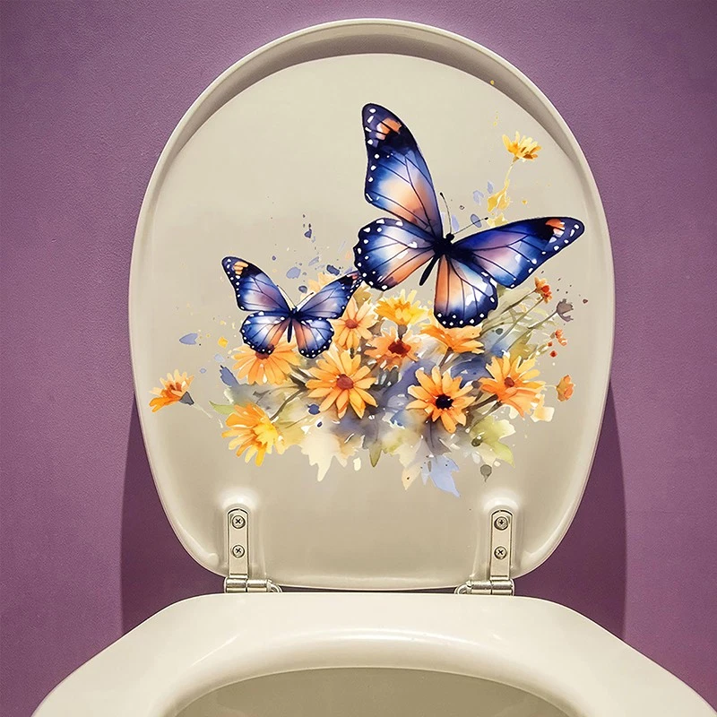 Pegatinas autoadhesivas para asiento de inodoro con flores de mariposa calcomanías adhesivas para tapa de inodoro Foto 3 de 4