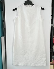 Vintage Womens Size M White Jacquard Textured Shift Dress Sleeveless Mini *Read