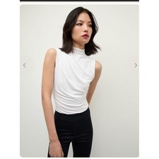 Veronica Beard Mylie Ribbed Mock Neck Tank Top Ivory Sleeveless Size Small