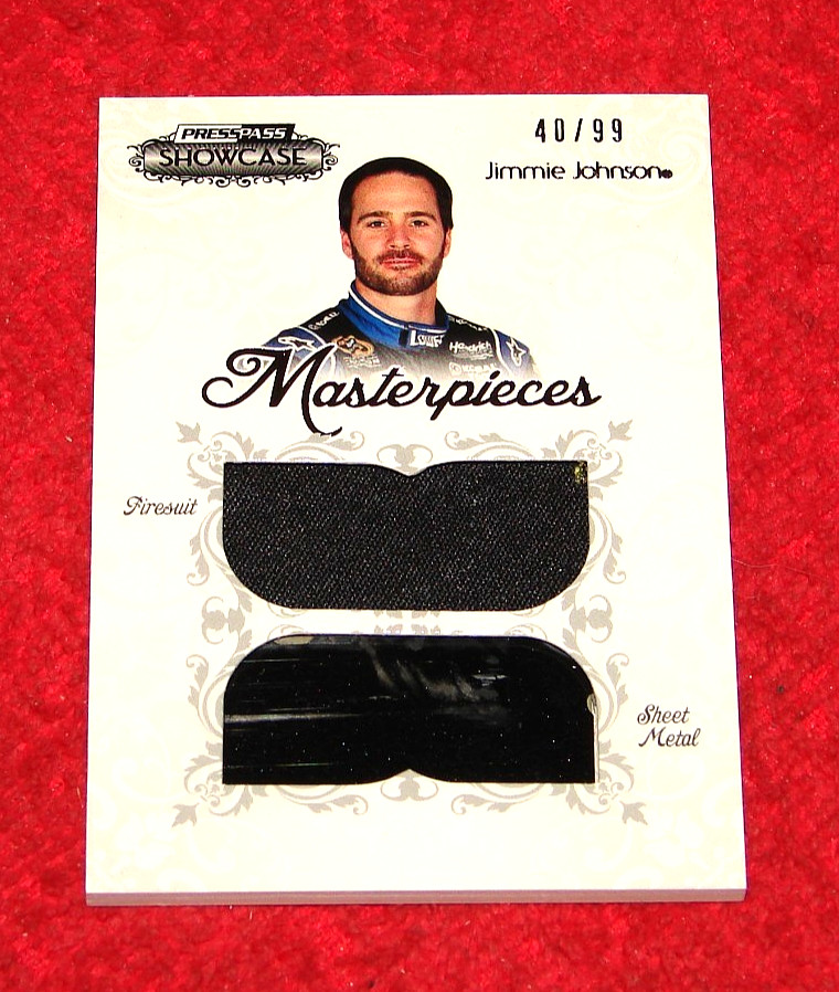 JIMMIE JOHNSON 2012 PRESS PASS SHOWCASE MASTERPIECES DUAL RELIC 40/99 (NRU71)