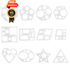 12 Pcs Drawing Stencil Geometric Stencils Circle Square Heart Small, white