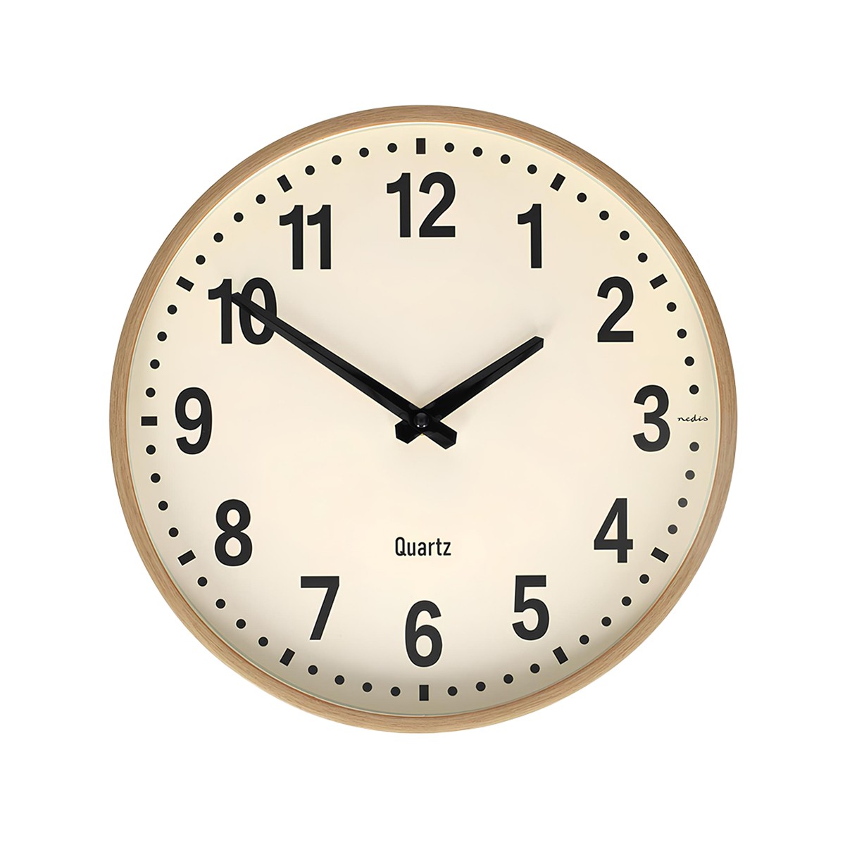 Horloge murale silencieuse effet bois de 30 cm avec grands chiffres arabes