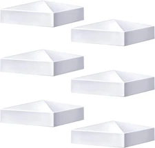 Taiyin 6 Pcs Pyramid White PVC Vinyl Post Top Caps, Fence and Deck Post Caps for