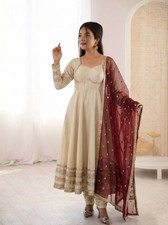 Wedding Wear Cosmos Gold Cream Gown Bottom With Dupatta For Women  Girls