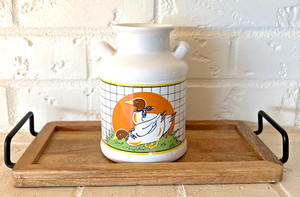 80's Vintage Old Fashion Milk jug Vase Ducks White Ceramic Country Farmhouse