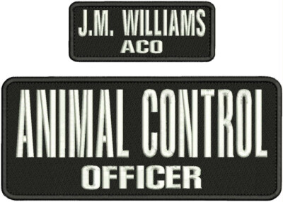 ANIMAL CONTROL OFFICER EMB PATCH 4X10 & 2X5 HOOK ON BACK WHITE ON BLACK