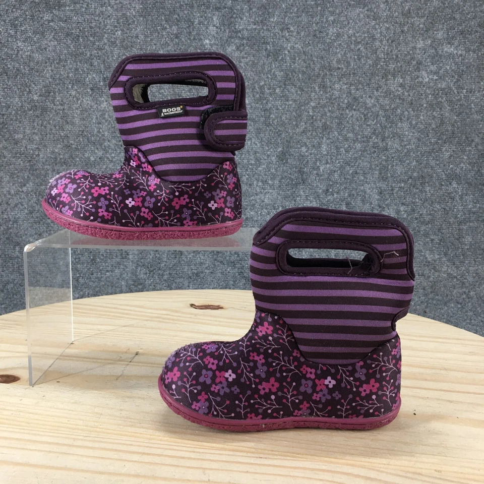 BOGS водонепроницаемый зимние ботинки ребенка ясельного возраста 7 цветок полоски фиолетовый средний искусственного меха цветочный - Изображение 2 из 4