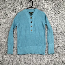 Eddie Bauer Sweater Womens Medium Blue Waffle Knit Angora Blend Pullover Henley