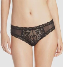 $33 Natori Women's Black Feathers Sheer Lace Hipster Brief Panties Size L