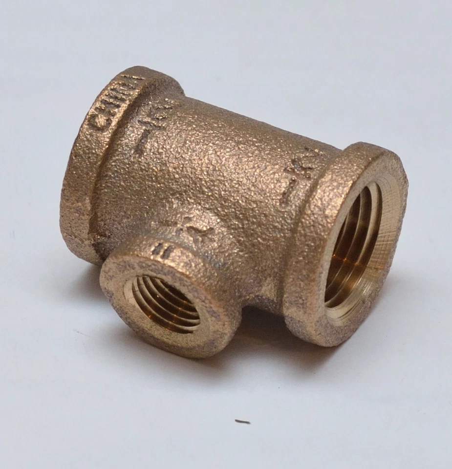 1/2 x 1/4 NPT Female Tee Reducer Brass Fitting Fuel Air Water Oil Gas FasParts - Image 3 of 4