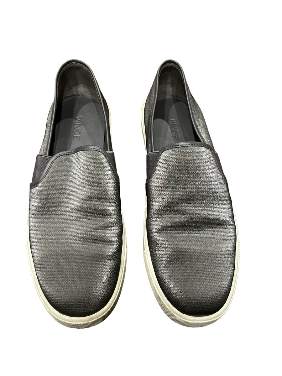 Vince Womens Leather Slip On Sneakers Silver Gray Size 39.5 