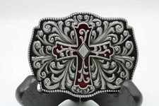 Religious Cross Buckle Red with Scroll Design Belt Buckle New