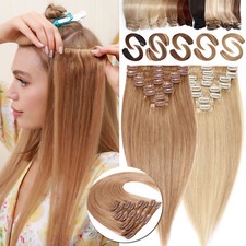 US Premium Clip In Real Remy Human Hair Extensions Blonde Caramel Full Head Weft