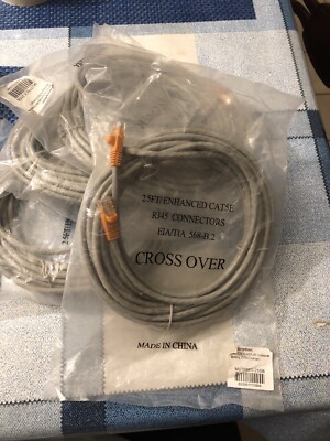 25ft RJ45 Cat5E (4) Four - Cables Ethernet Internet Network LAN Router Grey New