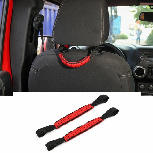 Black & Red Grab Handle Roll Rear Seat Headrest Grip For Jeep Wrangler