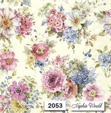  2053 TWO Paper LUNCHEON Decoupage Art Craft Napkins - FLOWER BUNCHES FLORAL