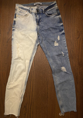 Womens Zara Basic Z1975 Denim jeans Bleached Two Tone Distressed High Rise Sz 2