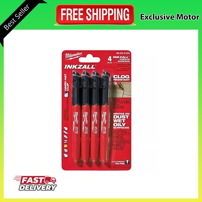 Milwaukee Inkzall Jobsite Permanent Marker, Fine Point Black (4-Pack) [IMPORTED]