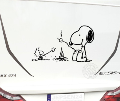 Aufkleber Snoopy Woodstock am Lagerfeuer 90x56cm CW09 - Bus Auto Wand Wohnmobil
