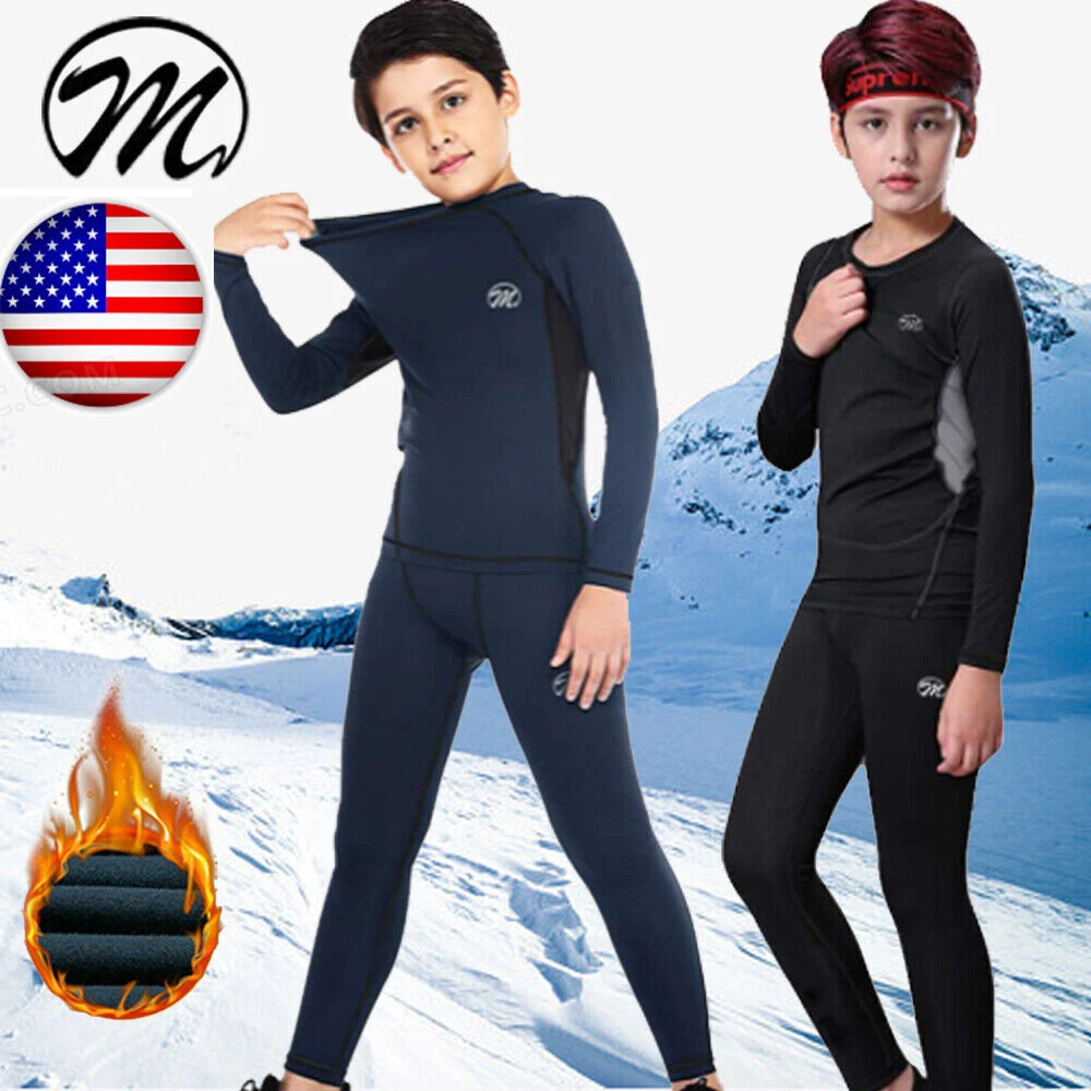 Thermal Underwear for Boys Fleece Lined Long Johns Set Kid Base