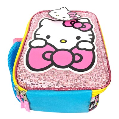 HELLO KITTY Sequined Lunch Box Zip Lid Outside Water Bottle Pocket