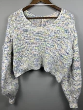 Free People Pastel Gelato Cropped Pullover Fuzzy Eyelash Knit Sweater