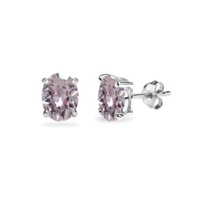 Oval Solitaire Pink Sterling Silver Stud Earrings Made with European Crystals