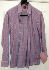 HUGO BOSS MEN'S RED-WHITE-BLUE CHECKS COTTON FLIP CUFF LONG SLEEVE SHIRT SIZE XL